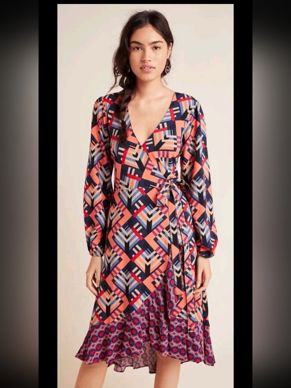 Porridge Womens XSP Flounced Mixed Print Amity Wrap Ruffle Dress